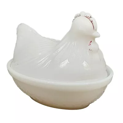 Hen On Nest Vintage White Red Milk Glass Basketweave Candy Dish Salt Cellar • $11