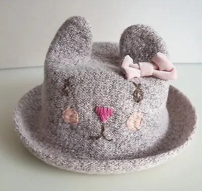 Baby Girls Monsoon Bowler Embroidered Bear Hat Age 0-12 Months Occasion Wear • £6.99
