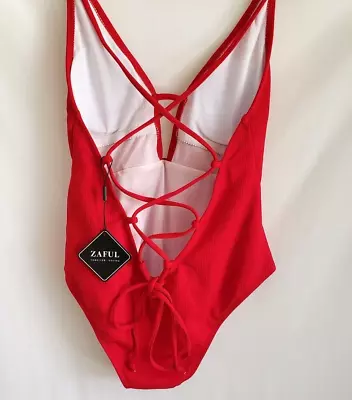 Womens Bathing Suit One Piece Size 10 US XL Red Padded Wireless NWT ZAFUL • £17.96