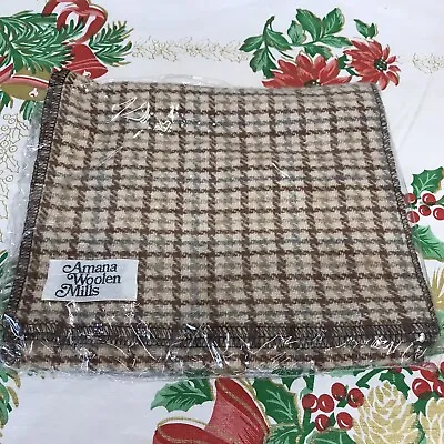 NEW OLD STOCK! Vintage Amana Woolen Mills Brown Plaid Wool Scarf • $8.50