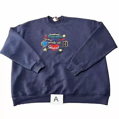 Vintage 90s Teachers Math Reading Elementary Teaching Embroidered Sweater 2XL • $28.99