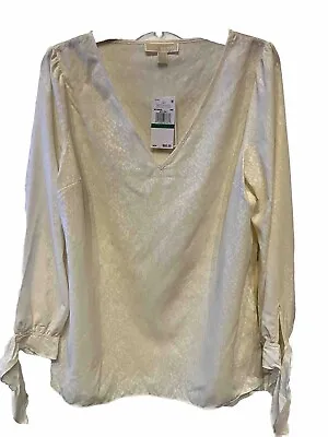 Michael Kors Womens Top Bone Cream V-Neck Long Tie Sleeves Size Large New! • $14.36