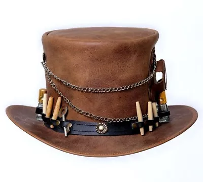 Steampunk Time Traveler Leather Top Hat Gothic Fashion Accessories Stylish Hat • $40.50