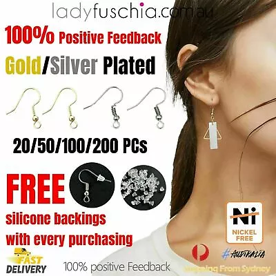 SYD Silver Gold Plated Earring Hooks Ear Jewellery Making DIY Free Silicone Back • $9.95