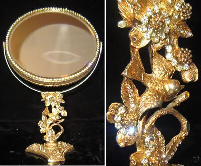 Jeweled Vintage Matson Dogwood Bird Mirror Magnifying Vanity Perfume Ormolu Make • $299