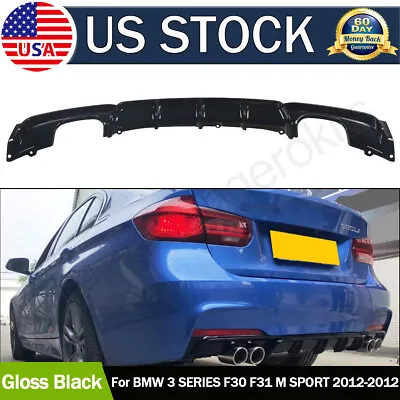 Rear Bumper Diffuser Lip Quad Exhaust For BMW F30 F31 M-Sport 12-18 Gloss Black • $79.85