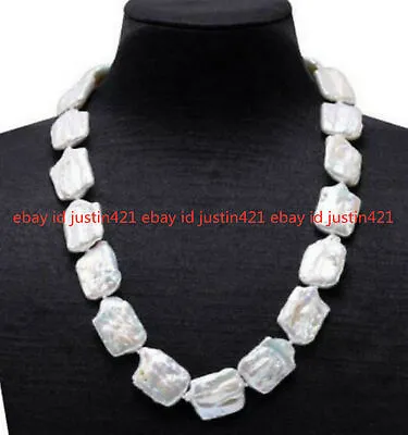 Natural 17×21mm White Rectangle Baroque Freshwater Pearl Necklace 18  AAA • $17.89