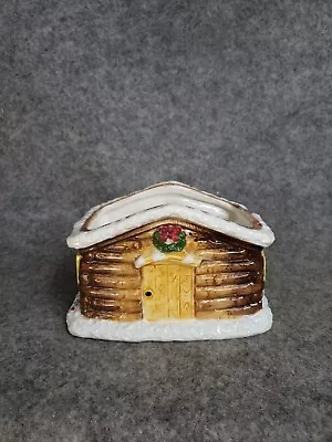 Vintage Ceramic Porcelain Cookie Jar Log Cabin 3 Bears Christmas Holiday No Lid  • $16.33