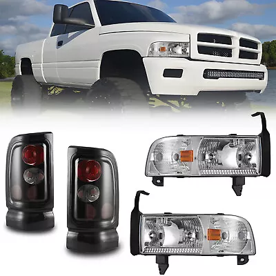 Clear Headlights+Smoke Tail Lights For 1994-2001 2002 Dodge Ram 1500 2500 3500 • $166.98