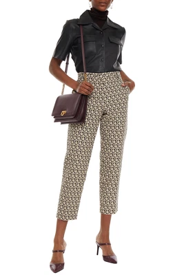 £169.99 • Buy RRP €840 SALVATORE FERRAGAMO Jacquard Trousers US12 IT46 L Leather Inserts