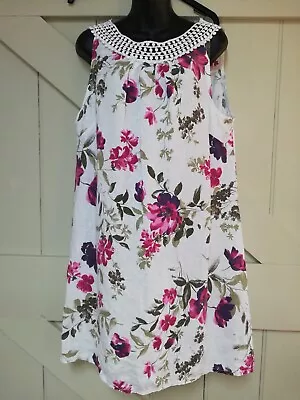 Beautiful Made In Italy Floral Linen Dress...14-16...lagenlook..next Day Postage • £8.99