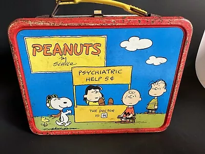 Peanuts Lunch Box Schulz 1973 Charlie Brown Snoopy Psychiatric Help No Thermos • $24