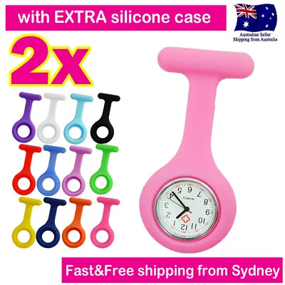 Nurse Watch FOB Pocket Watch For Pouch Bag 2x SILICONE CASES Brooch Pin Battery • $6.58