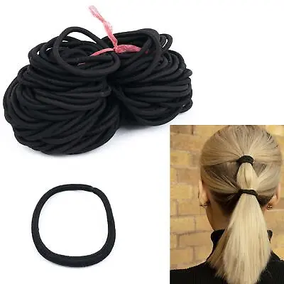 100pc Black Cotton Hair Bands Soft Elastic Hair Bobbles For Women & Men No Snag • £4.99