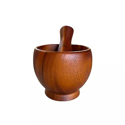 5 Inches Wooden Mortar And Pestle Thai Handcraft Spice Herb Grinder Pill Crusher • $22.99