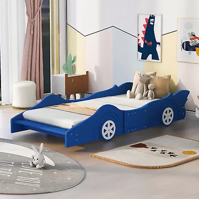 Twin Size Race Car-Shaped Platform Bed With WheelsBlue • $197.85