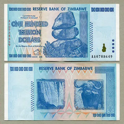 Zimbabwe 100 Trillion Dollars Banknote AA 2008 P91 VF Inflation Currency Bill • $203.50