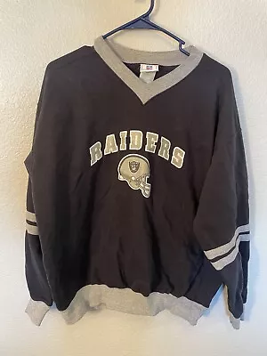 VTG NFL Oakland Raiders Football Black V-neck Sweatshirt Men's Large Las Vegas • $16.99