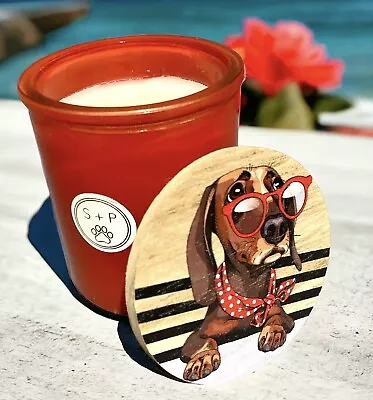 Dachshund Sand + Paws Floral Bamboo 5oz Candle Neutralizes Pet Odor Wood Dog Lid • $12.99