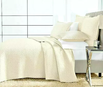 $300new Hudson Park Luxe Ivory Block Matelasse Full Queen Coverlet Basic Blanket • $119.99