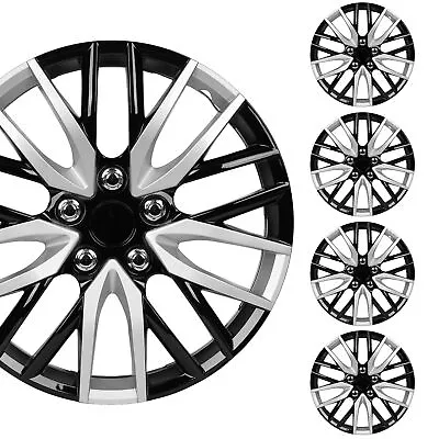 $49.99 • Buy 16  Black Silver Two-Tone Snap On Wheel Covers - Set Of 4 Hubcaps For Cars Truck