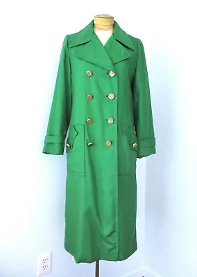 Vtg 60s 70s Count Romi Emerald Green Military Double Breasted Trench Coat S/M • $49.99