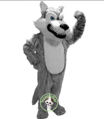 Halloween Unisex Long Fursuit Gray Wolf Husky Fox Dog Mascot Costume Adults Xmas • $737.64