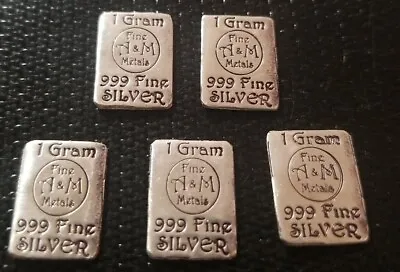 Silver 5 Grams Total A&M Fine Metals .999 Silver 1 Gram Bars.  Private Mint. Ag • $22.22