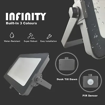 LED Floodlights Tri-Colours 3000K/4000K/6000K Security PIR/Dusk To Dawn Lights • £29