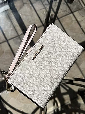 Michael Kors Double Zip Phone Wallet Wristlet Vanilla Signature MK Powder Blush • $79