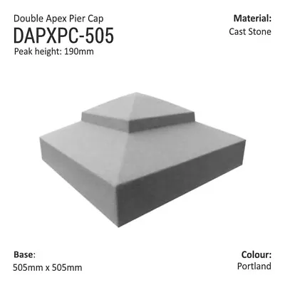 Double Apex Pier Cap 505 X 505 Cast Stone 3 Colours Free UK Mainland Delivery • £99.99