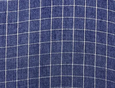 P Kaufmann Bennet Indigo Blue Windowpane 100% Linen Multiuse Fabric By Yard 54 W • $19.99