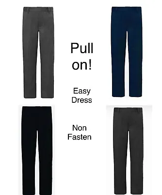 £4.95 • Buy Boys Easy Pull On School Trousers Ge@rge Grey Regular Fit Younger Non Fasten NEW