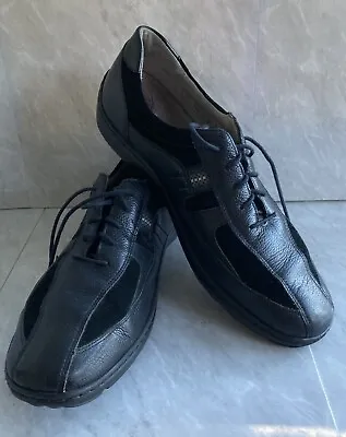 Women’s   Leather Shoes Lace Up  Comfort Black Size 7.5 Width H Waldlaufer • £15.97