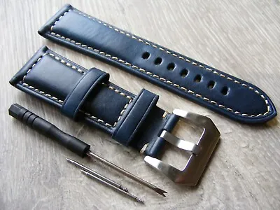 Blue Leather Watch Strap Band For OFFICINE PANERAI Luminor Marina PAM 26mm • £36.99