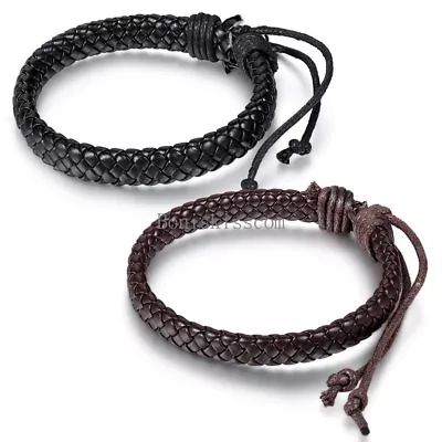 2pcs Men Women Wrap Braided Leather Bracelet Cuff Bangle Adjustable Wristband • $9.99