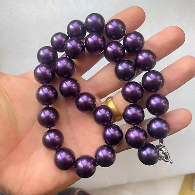 Huge 16mm Round Purple South Sea Shell Pearl Beads Hand Knotted Necklace 20  AAA • $10.95