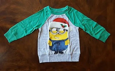 Toddler Grey Despicable Me Minions Christmas Santa Hat Long Sleeve Shirt - 2T    • $9.99