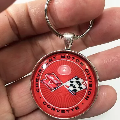 Vintage Chevrolet Motor Division Corvette Racing Flags Logo Emblem Keychain • $12.95