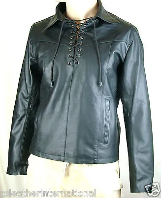 Mans 100% Real Cow LEATHER Pullover Biker Shirt Top  All Sizes Available • $95