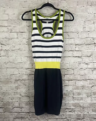 Milly Of NY Women's Small Racerback Knit Striped Dress Black White Green Yellow • $9.99