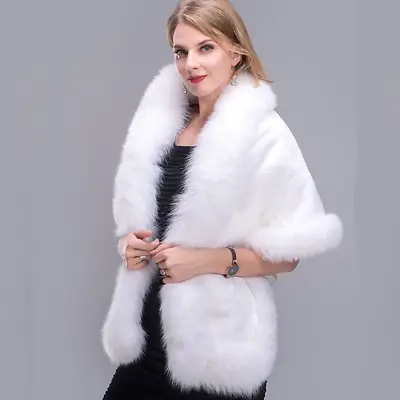 100% Real Rex Rabbit Fur Fox Fur Collar Cape Stole Poncho Shawl Wraps -Excellent • $269.78