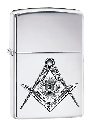 Zippo Lighter Masonic Compass And Square - High Polish Chrome 79242 • $32.50