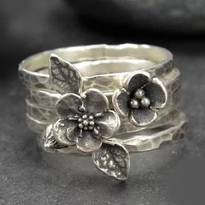 Solid 925 Sterling Silver Four Stacking  Mother's Day Ring All Size MM-9 • $14.25