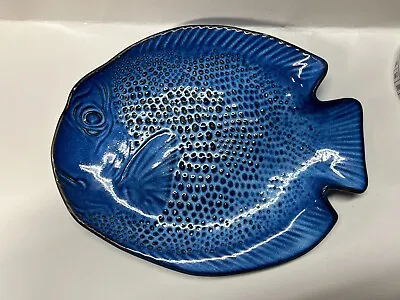 Vintage Uttermost Cobalt Blue Fish Platter Pottery Ceramic Art Plate Japan • $14.99