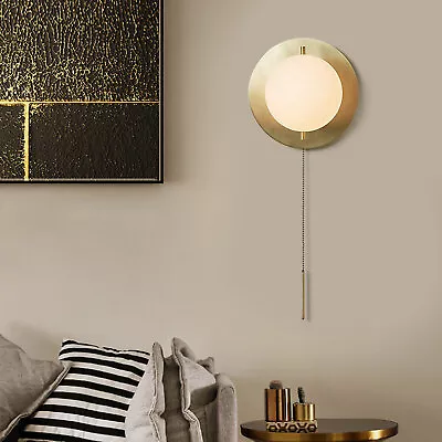 Modern LED Glass Globe Wall Sconce Indoor Bedside Wall Light Fixture +Pull Chain • $18.05