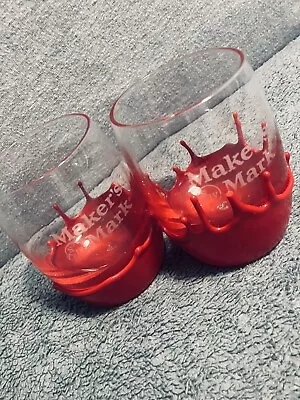 Set Of 2 Maker's Mark Rocks/Lowball Red Wax Dip Bourbon Sipping Glasses FREESHIP • $27.95