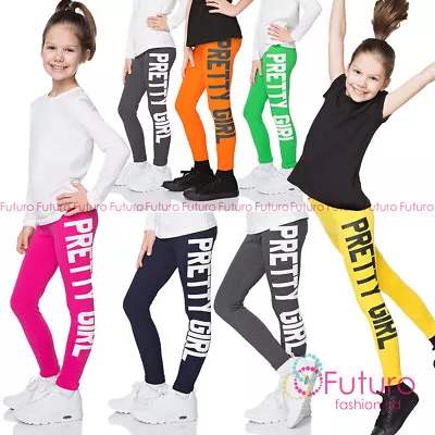 PRETTY GIRL Print Children Cotton Leggings Full Length Kids Pants All Ages DZPRT • £5.99