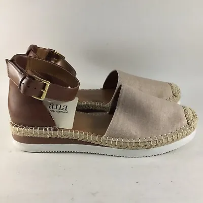 A.N.A Cindy Lt Natural Womens Espadrille Sandals Buckle Shoes Brown Size 9.5 NWT • $34.97
