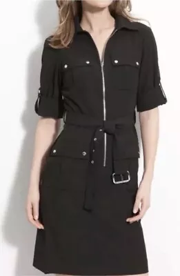 Michael Kors Belted Multi Pocket Midi Dress Black Size Medium • $24